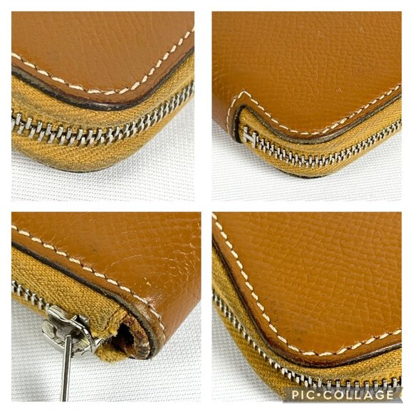 HERMES Epsom Silk'In Wallet Gold Jaune De Naples Tan Brown Zip Long Bag Leather - Picture 14 of 16